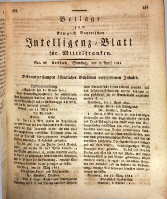 Königlich Bayerisches Intelligenzblatt für Mittelfranken (Ansbacher Intelligenz-Zeitung) Samstag 6. April 1844