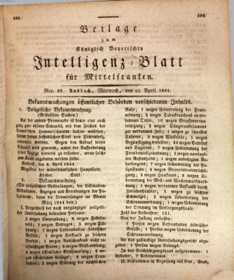 Königlich Bayerisches Intelligenzblatt für Mittelfranken (Ansbacher Intelligenz-Zeitung) Mittwoch 10. April 1844