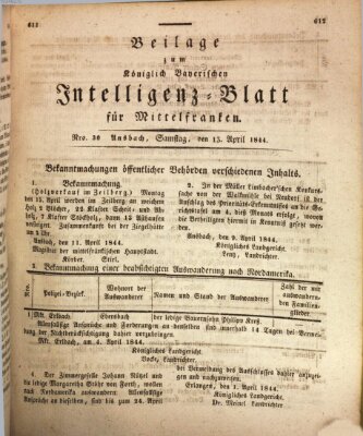 Königlich Bayerisches Intelligenzblatt für Mittelfranken (Ansbacher Intelligenz-Zeitung) Samstag 13. April 1844