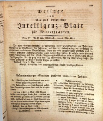 Königlich Bayerisches Intelligenzblatt für Mittelfranken (Ansbacher Intelligenz-Zeitung) Mittwoch 8. Mai 1844