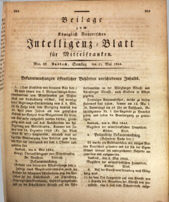 Königlich Bayerisches Intelligenzblatt für Mittelfranken (Ansbacher Intelligenz-Zeitung) Samstag 11. Mai 1844