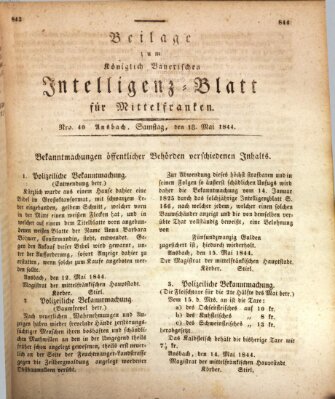 Königlich Bayerisches Intelligenzblatt für Mittelfranken (Ansbacher Intelligenz-Zeitung) Samstag 18. Mai 1844