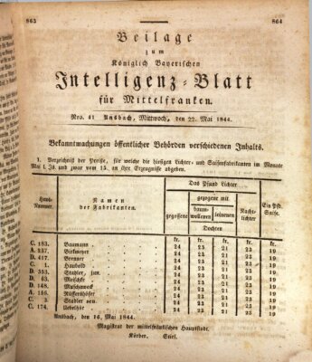 Königlich Bayerisches Intelligenzblatt für Mittelfranken (Ansbacher Intelligenz-Zeitung) Mittwoch 22. Mai 1844