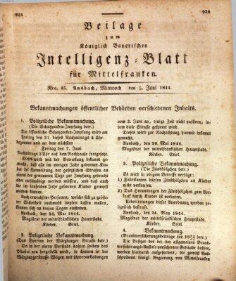 Königlich Bayerisches Intelligenzblatt für Mittelfranken (Ansbacher Intelligenz-Zeitung) Mittwoch 5. Juni 1844