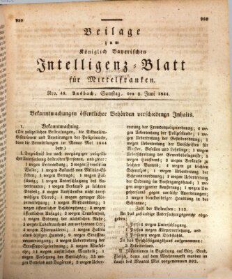 Königlich Bayerisches Intelligenzblatt für Mittelfranken (Ansbacher Intelligenz-Zeitung) Samstag 8. Juni 1844