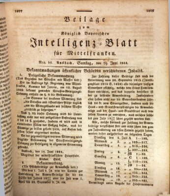 Königlich Bayerisches Intelligenzblatt für Mittelfranken (Ansbacher Intelligenz-Zeitung) Samstag 29. Juni 1844