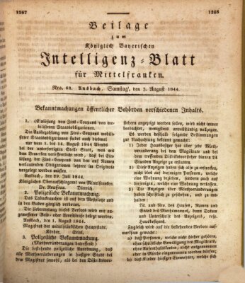 Königlich Bayerisches Intelligenzblatt für Mittelfranken (Ansbacher Intelligenz-Zeitung) Samstag 3. August 1844