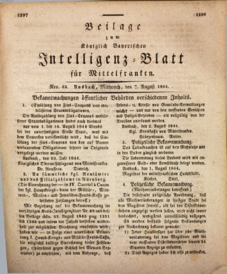 Königlich Bayerisches Intelligenzblatt für Mittelfranken (Ansbacher Intelligenz-Zeitung) Mittwoch 7. August 1844