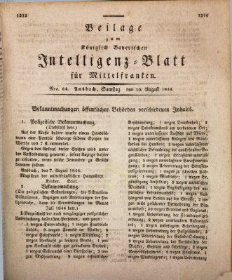 Königlich Bayerisches Intelligenzblatt für Mittelfranken (Ansbacher Intelligenz-Zeitung) Samstag 10. August 1844