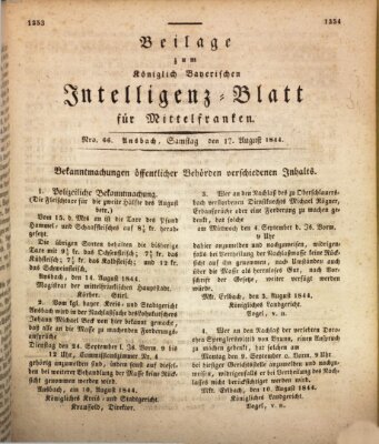 Königlich Bayerisches Intelligenzblatt für Mittelfranken (Ansbacher Intelligenz-Zeitung) Samstag 17. August 1844