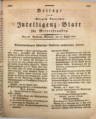 Königlich Bayerisches Intelligenzblatt für Mittelfranken (Ansbacher Intelligenz-Zeitung) Mittwoch 28. August 1844