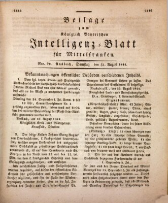 Königlich Bayerisches Intelligenzblatt für Mittelfranken (Ansbacher Intelligenz-Zeitung) Samstag 31. August 1844