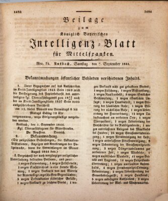 Königlich Bayerisches Intelligenzblatt für Mittelfranken (Ansbacher Intelligenz-Zeitung) Samstag 7. September 1844