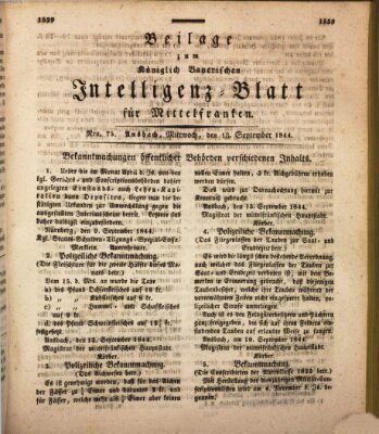 Königlich Bayerisches Intelligenzblatt für Mittelfranken (Ansbacher Intelligenz-Zeitung) Mittwoch 18. September 1844