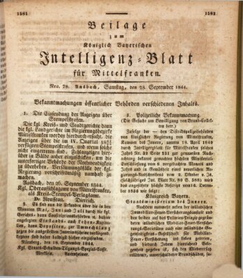 Königlich Bayerisches Intelligenzblatt für Mittelfranken (Ansbacher Intelligenz-Zeitung) Samstag 28. September 1844