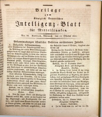 Königlich Bayerisches Intelligenzblatt für Mittelfranken (Ansbacher Intelligenz-Zeitung) Mittwoch 23. Oktober 1844