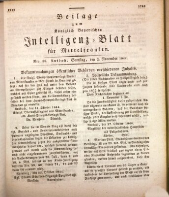 Königlich Bayerisches Intelligenzblatt für Mittelfranken (Ansbacher Intelligenz-Zeitung) Samstag 2. November 1844