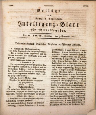 Königlich Bayerisches Intelligenzblatt für Mittelfranken (Ansbacher Intelligenz-Zeitung) Samstag 9. November 1844