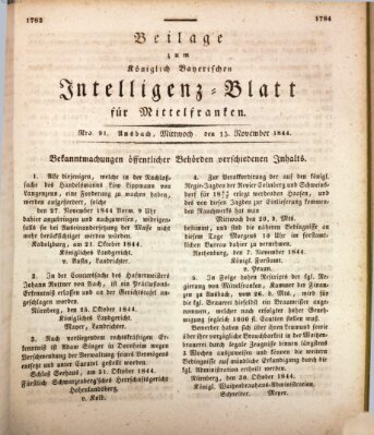 Königlich Bayerisches Intelligenzblatt für Mittelfranken (Ansbacher Intelligenz-Zeitung) Mittwoch 13. November 1844