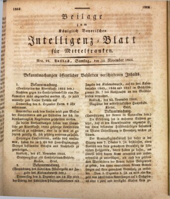 Königlich Bayerisches Intelligenzblatt für Mittelfranken (Ansbacher Intelligenz-Zeitung) Samstag 30. November 1844