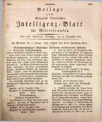 Königlich Bayerisches Intelligenzblatt für Mittelfranken (Ansbacher Intelligenz-Zeitung) Samstag 28. Dezember 1844