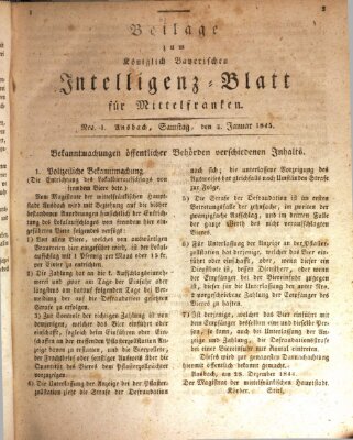 Königlich Bayerisches Intelligenzblatt für Mittelfranken (Ansbacher Intelligenz-Zeitung) Samstag 4. Januar 1845