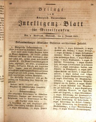 Königlich Bayerisches Intelligenzblatt für Mittelfranken (Ansbacher Intelligenz-Zeitung) Mittwoch 8. Januar 1845