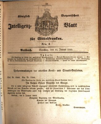 Königlich Bayerisches Intelligenzblatt für Mittelfranken (Ansbacher Intelligenz-Zeitung) Samstag 11. Januar 1845