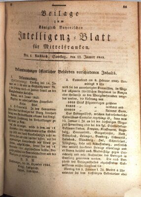 Königlich Bayerisches Intelligenzblatt für Mittelfranken (Ansbacher Intelligenz-Zeitung) Samstag 11. Januar 1845