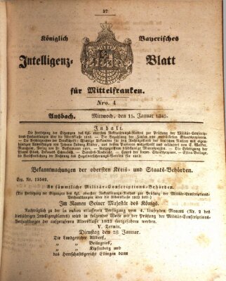 Königlich Bayerisches Intelligenzblatt für Mittelfranken (Ansbacher Intelligenz-Zeitung) Mittwoch 15. Januar 1845