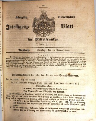 Königlich Bayerisches Intelligenzblatt für Mittelfranken (Ansbacher Intelligenz-Zeitung) Samstag 25. Januar 1845