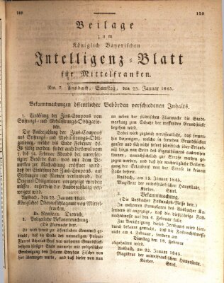 Königlich Bayerisches Intelligenzblatt für Mittelfranken (Ansbacher Intelligenz-Zeitung) Samstag 25. Januar 1845