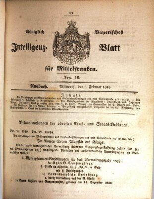 Königlich Bayerisches Intelligenzblatt für Mittelfranken (Ansbacher Intelligenz-Zeitung) Mittwoch 5. Februar 1845