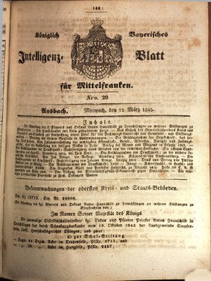 Königlich Bayerisches Intelligenzblatt für Mittelfranken (Ansbacher Intelligenz-Zeitung) Mittwoch 12. März 1845