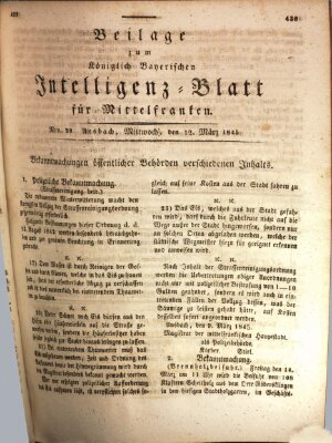 Königlich Bayerisches Intelligenzblatt für Mittelfranken (Ansbacher Intelligenz-Zeitung) Mittwoch 12. März 1845