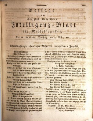 Königlich Bayerisches Intelligenzblatt für Mittelfranken (Ansbacher Intelligenz-Zeitung) Samstag 29. März 1845