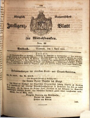 Königlich Bayerisches Intelligenzblatt für Mittelfranken (Ansbacher Intelligenz-Zeitung) Mittwoch 2. April 1845