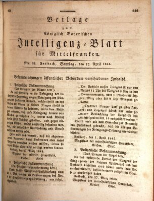 Königlich Bayerisches Intelligenzblatt für Mittelfranken (Ansbacher Intelligenz-Zeitung) Samstag 12. April 1845