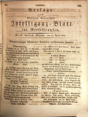 Königlich Bayerisches Intelligenzblatt für Mittelfranken (Ansbacher Intelligenz-Zeitung) Mittwoch 23. April 1845