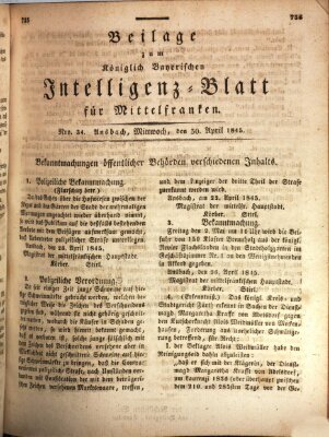 Königlich Bayerisches Intelligenzblatt für Mittelfranken (Ansbacher Intelligenz-Zeitung) Mittwoch 30. April 1845