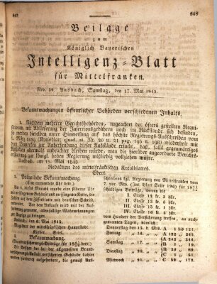 Königlich Bayerisches Intelligenzblatt für Mittelfranken (Ansbacher Intelligenz-Zeitung) Samstag 17. Mai 1845