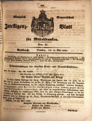 Königlich Bayerisches Intelligenzblatt für Mittelfranken (Ansbacher Intelligenz-Zeitung) Samstag 31. Mai 1845