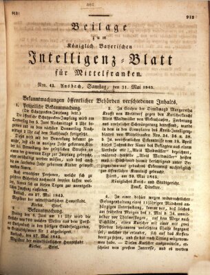 Königlich Bayerisches Intelligenzblatt für Mittelfranken (Ansbacher Intelligenz-Zeitung) Samstag 31. Mai 1845