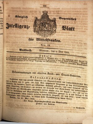 Königlich Bayerisches Intelligenzblatt für Mittelfranken (Ansbacher Intelligenz-Zeitung) Mittwoch 4. Juni 1845