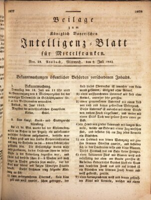 Königlich Bayerisches Intelligenzblatt für Mittelfranken (Ansbacher Intelligenz-Zeitung) Mittwoch 2. Juli 1845