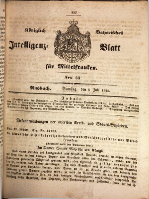 Königlich Bayerisches Intelligenzblatt für Mittelfranken (Ansbacher Intelligenz-Zeitung) Samstag 5. Juli 1845