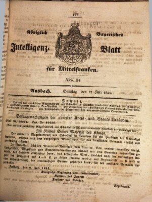 Königlich Bayerisches Intelligenzblatt für Mittelfranken (Ansbacher Intelligenz-Zeitung) Samstag 12. Juli 1845