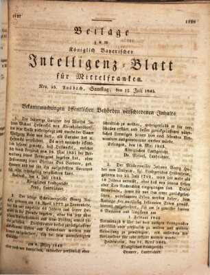 Königlich Bayerisches Intelligenzblatt für Mittelfranken (Ansbacher Intelligenz-Zeitung) Samstag 12. Juli 1845