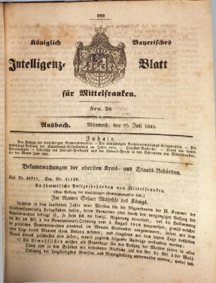 Königlich Bayerisches Intelligenzblatt für Mittelfranken (Ansbacher Intelligenz-Zeitung) Mittwoch 23. Juli 1845