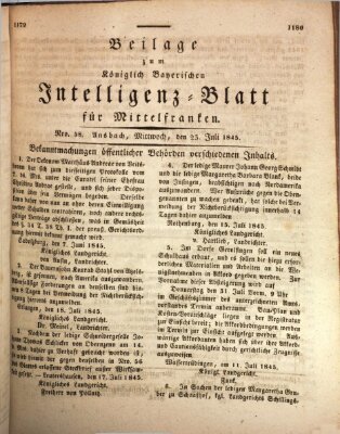 Königlich Bayerisches Intelligenzblatt für Mittelfranken (Ansbacher Intelligenz-Zeitung) Mittwoch 23. Juli 1845